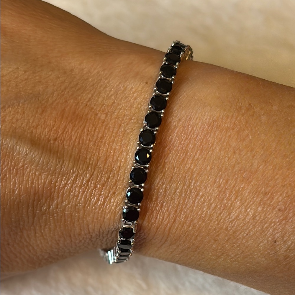 NWT 19.85 Carat Lab Created Black Onyx Tennis Bracelet 925 Sterling Silver - Picture 3 of 6